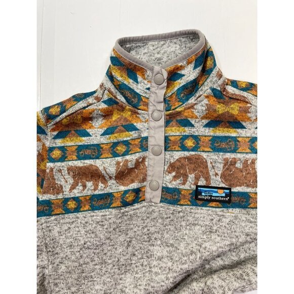 SIMPLY SOUTHERN Snap Neck Pullover "Southern Bear" Small Smoke Pockets Aztec EUC - Picture 4 of 15